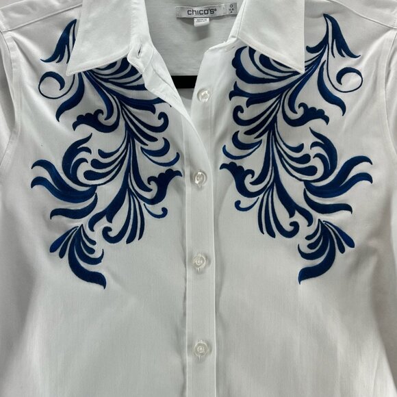 Chicos No Iron Wildflower Embroidered Shirt Womens 0 Long Sleeve Button Up White - Picture 7 of 15